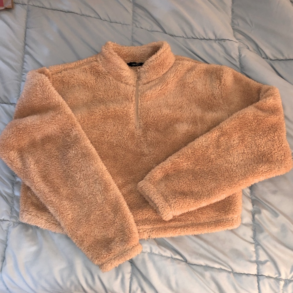 Forever 21 Cropped 1/4 Zip Sherpa Teddy jacket